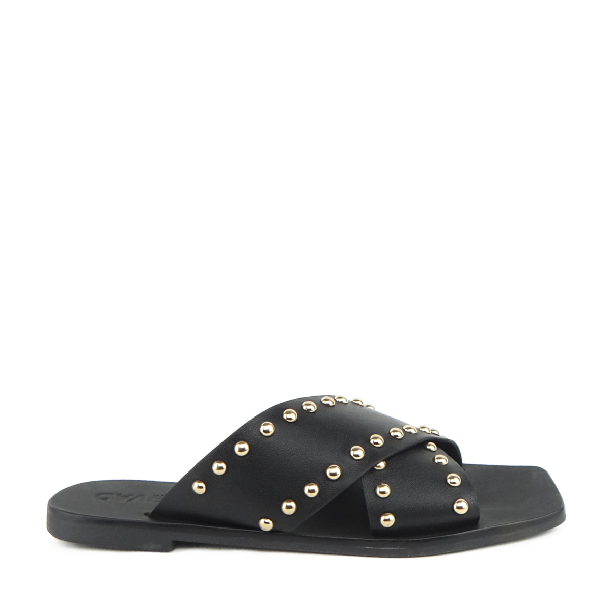 Caverley River Slide Studded Cross Band Leather Sandal- Black