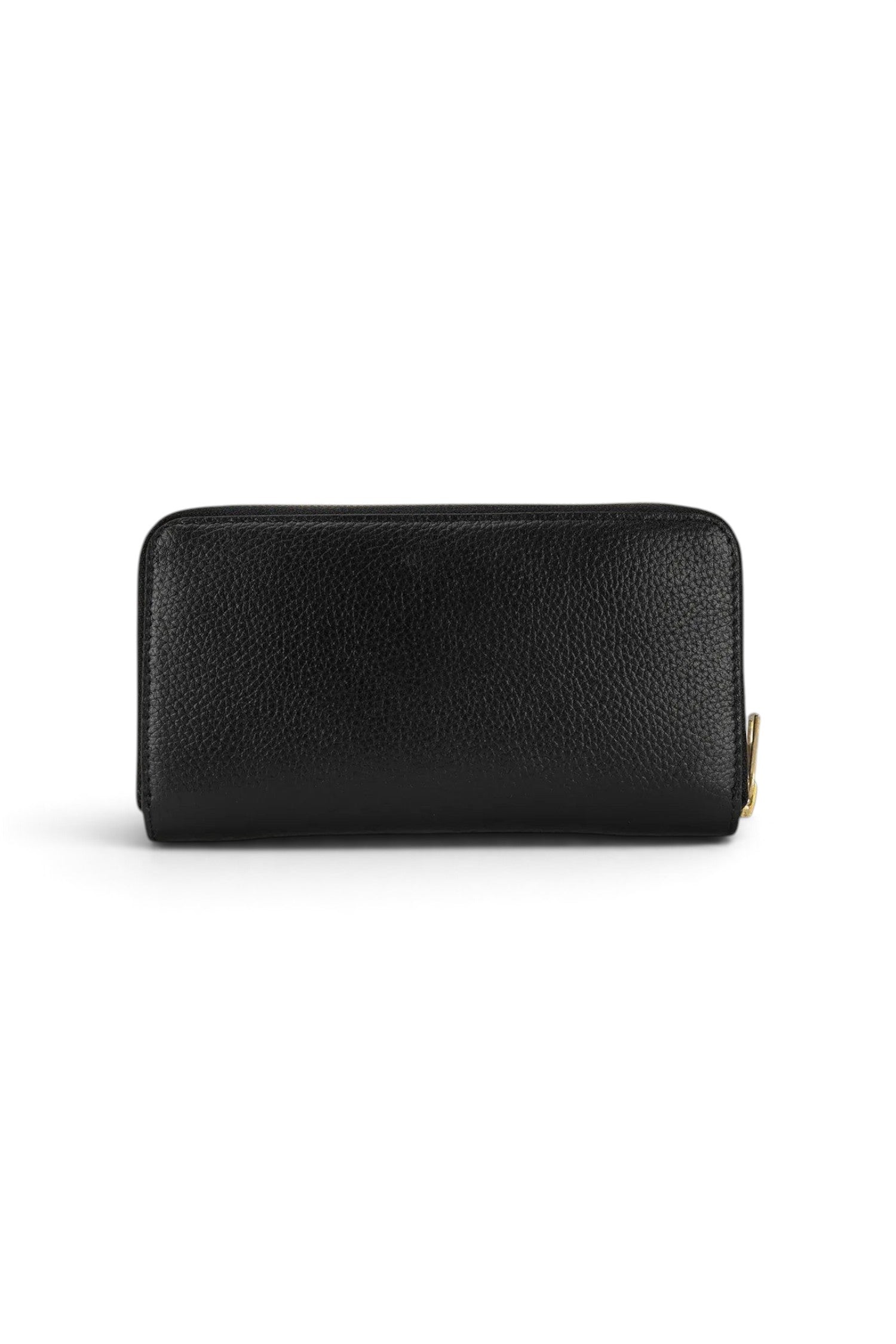 ELSHAM BOUTIQUE black grained calf leather maxi wallet with brass hardware and zip closure