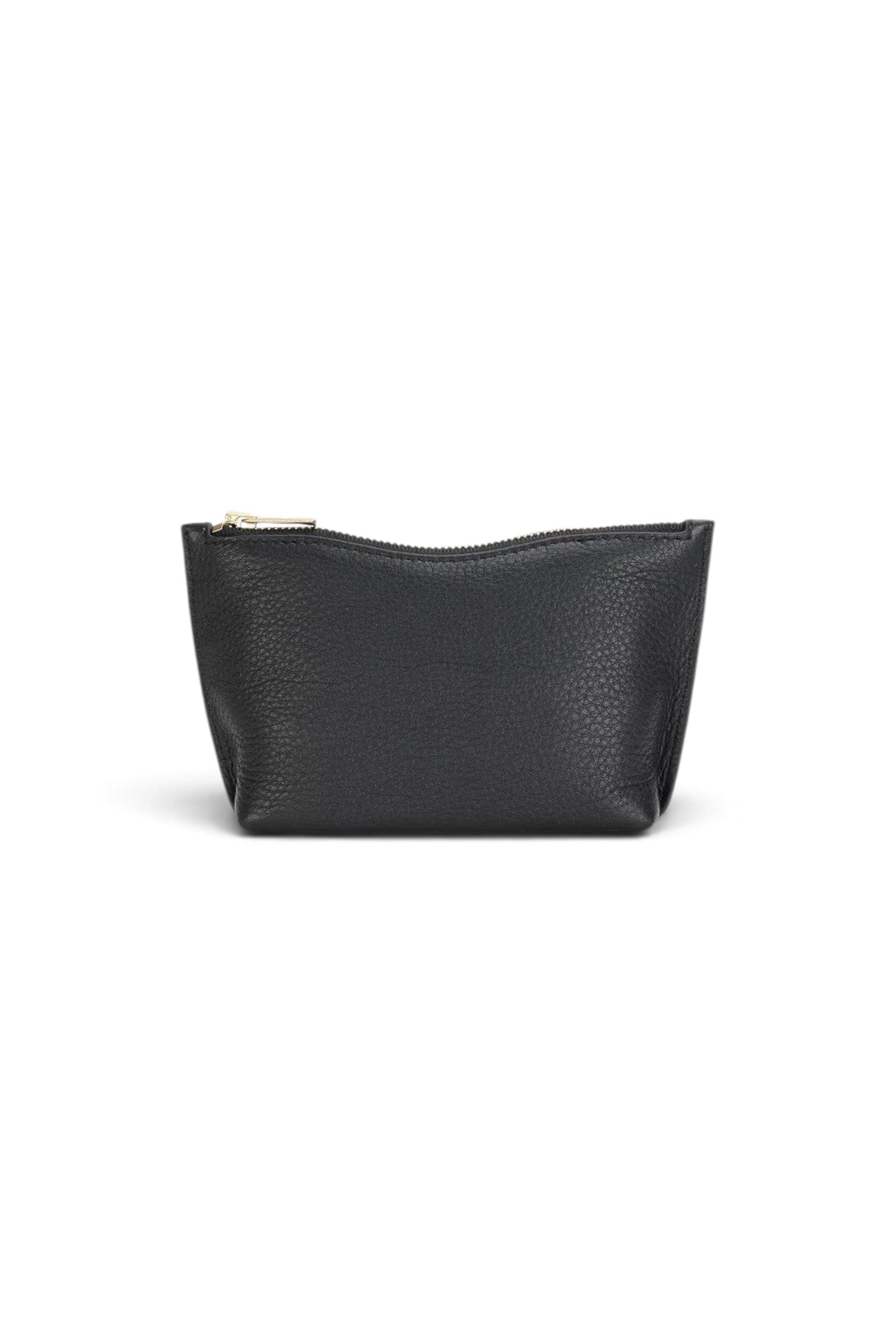 ELSHAM BOUTIQUE black calf nappa leather mini pouch with brass zip closure and gold logo detail