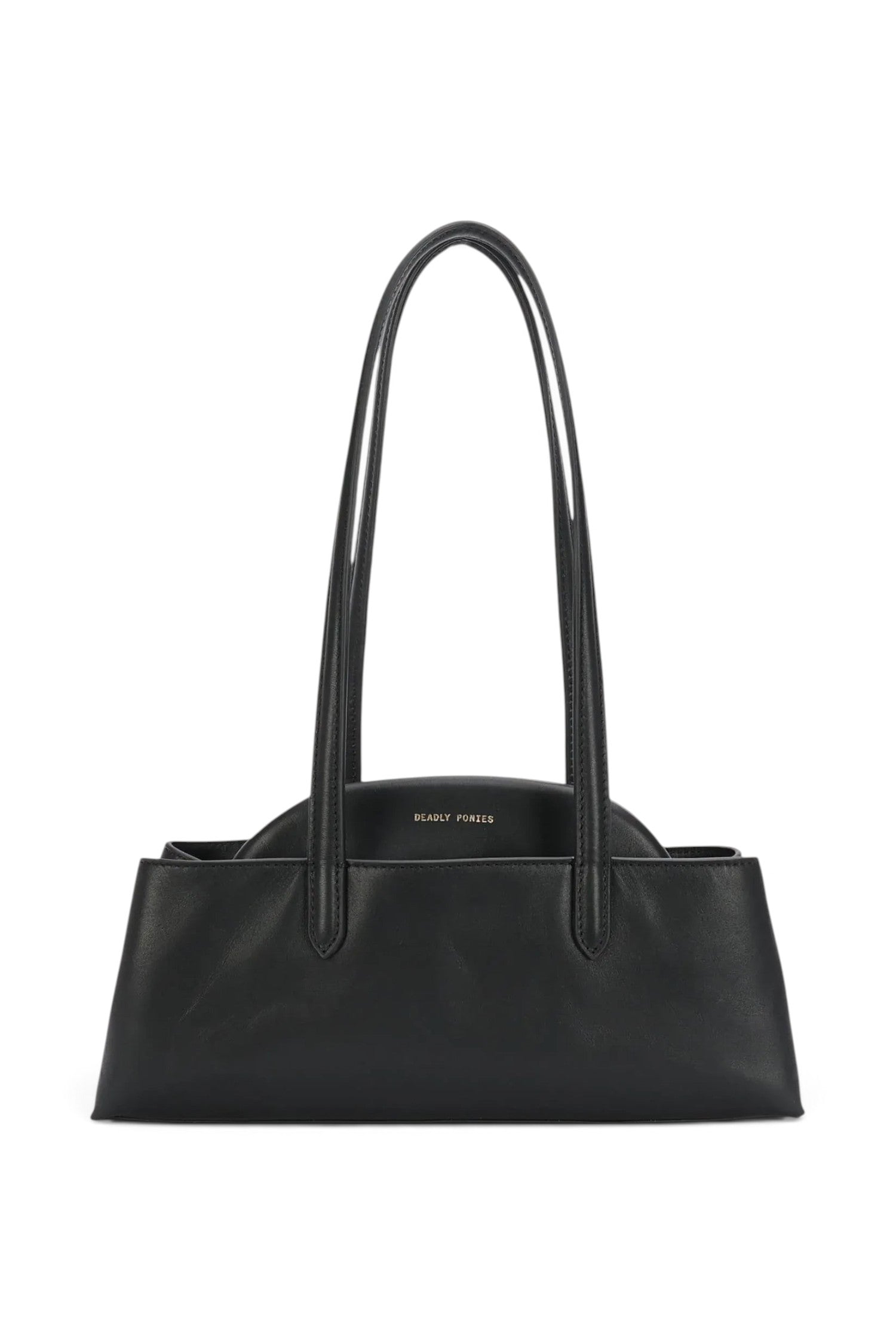 ELSHAM BOUTIQUE black calf nappa leather Mini Vault Tote with brass hardware and dual fixed top handles.