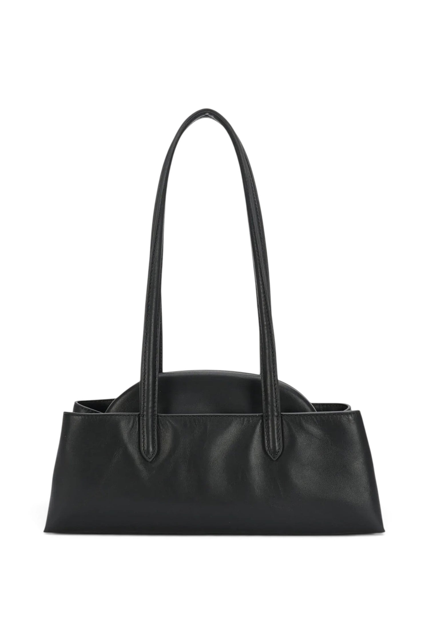 ELSHAM BOUTIQUE black ironed calf nappa leather Mini Vault Tote with dual top handles and brass hardware.