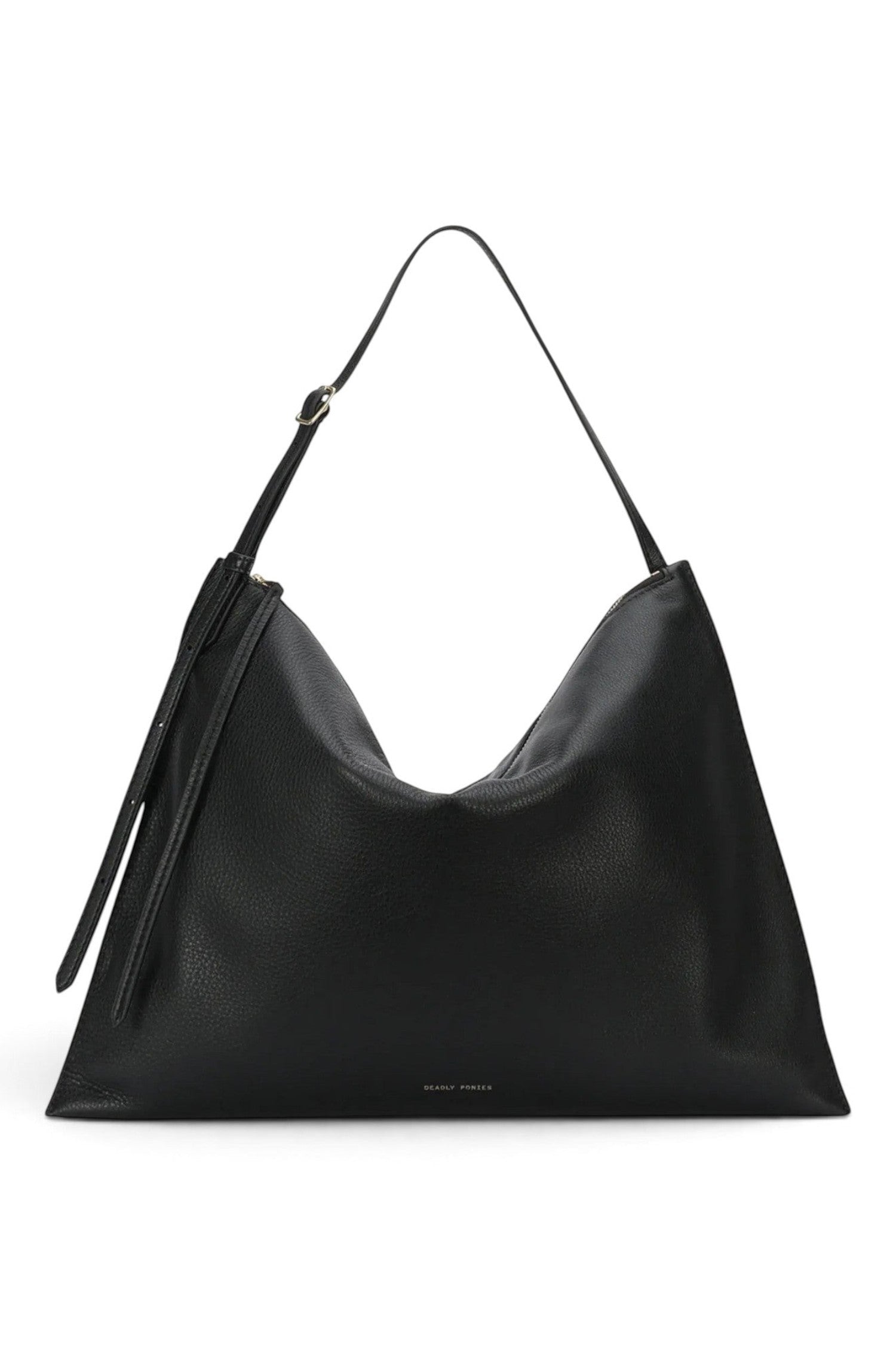 ELSHAM BOUTIQUE Chopalopagus slouchy black calf nappa leather shoulder bag with adjustable strap and brass hardware