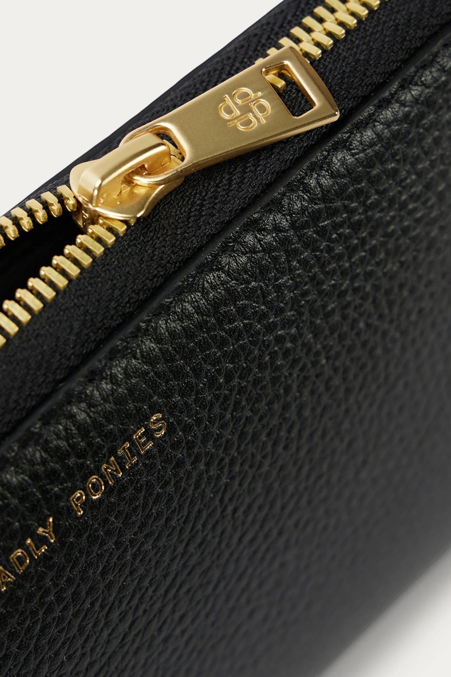 ELSHAM BOUTIQUE black grained calf leather Maxi Wallet with gold brass zip closure and embossed logo detail