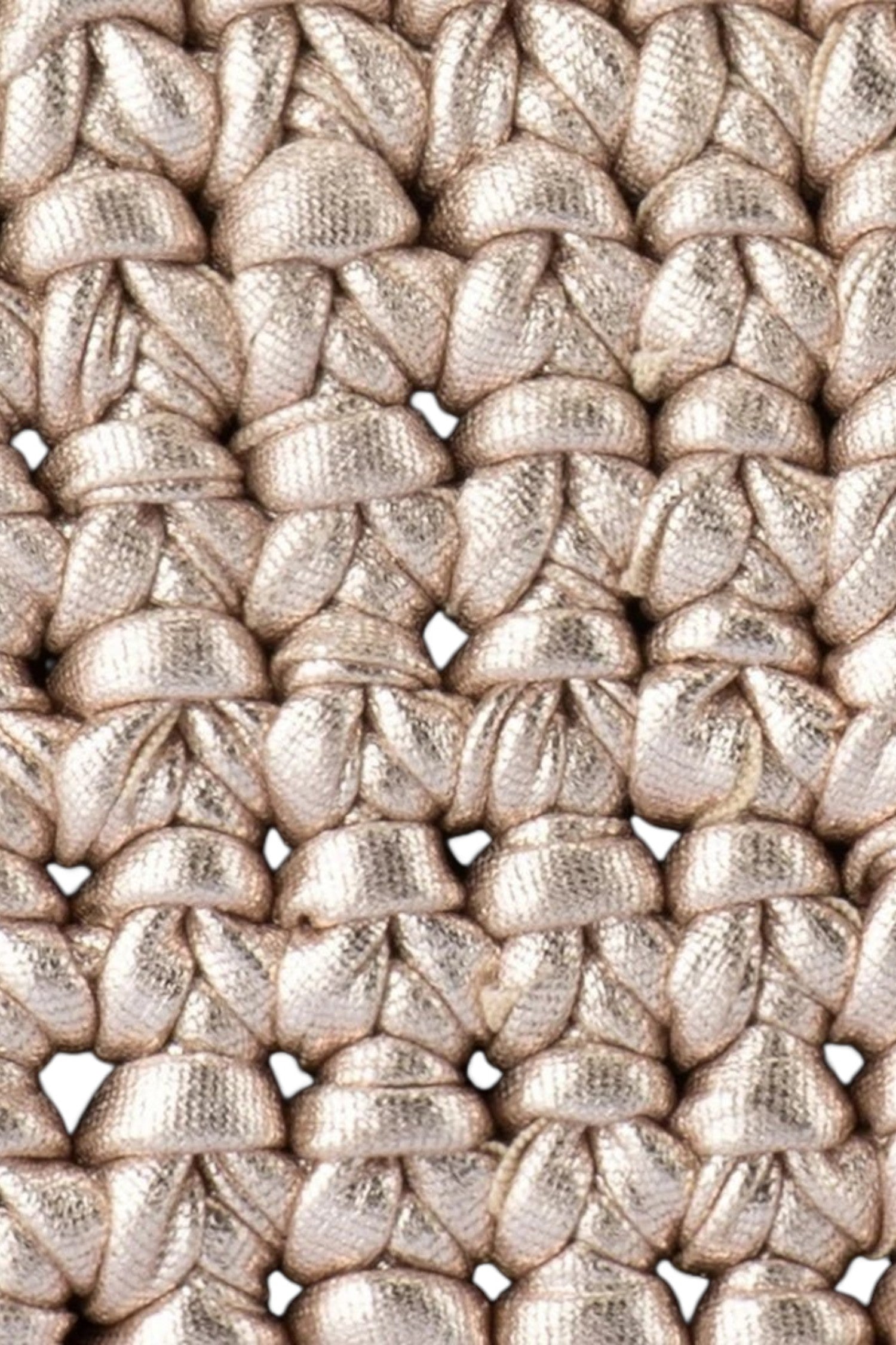Close-up of ELSHAM BOUTIQUE Taylor crochet clutch in metallic gold, showing intricate hand-crocheted texture.