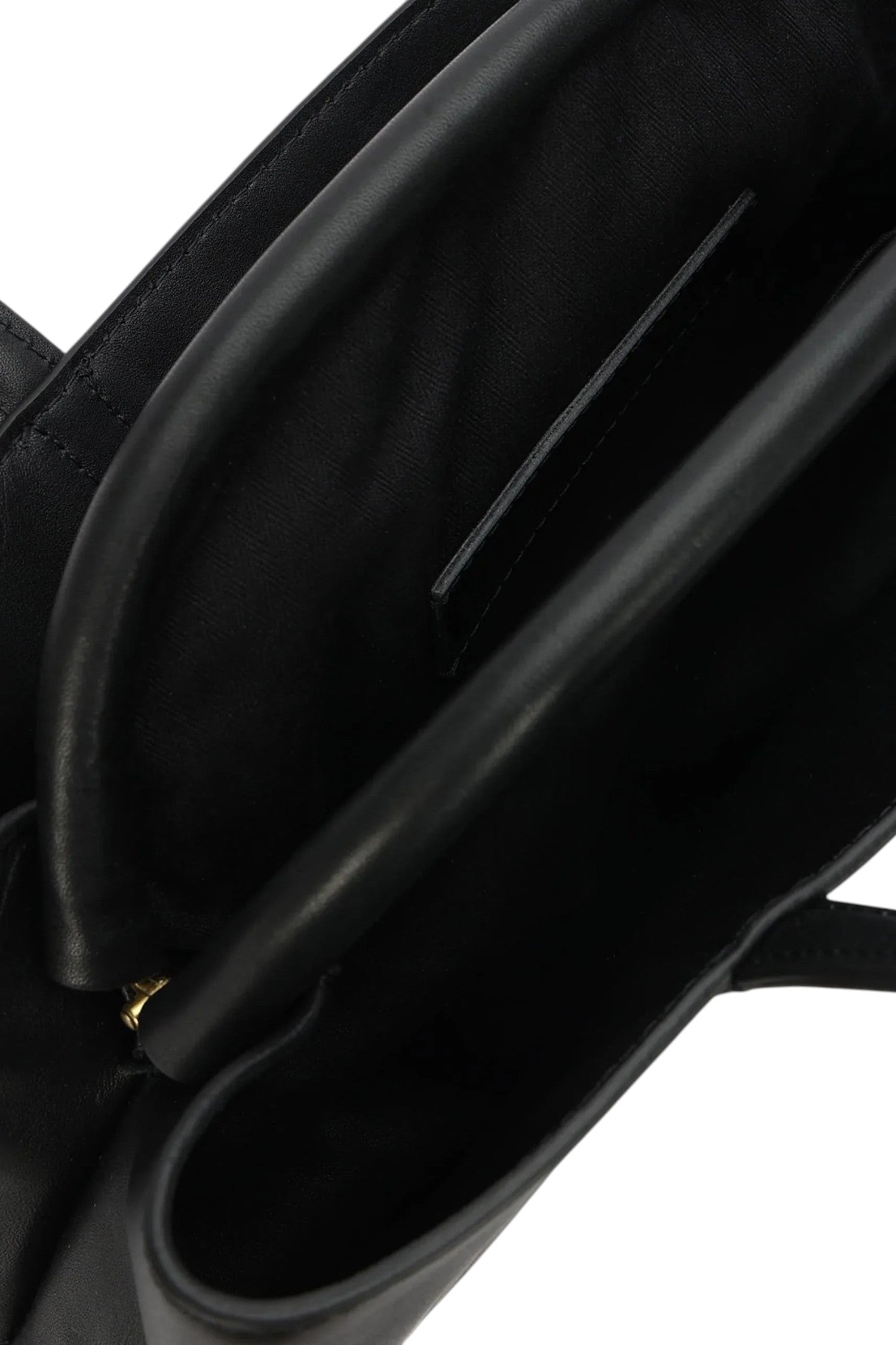ELSHAM BOUTIQUE Mini Vault Tote in black ironed calf nappa leather featuring an internal metal frame and slip pocket