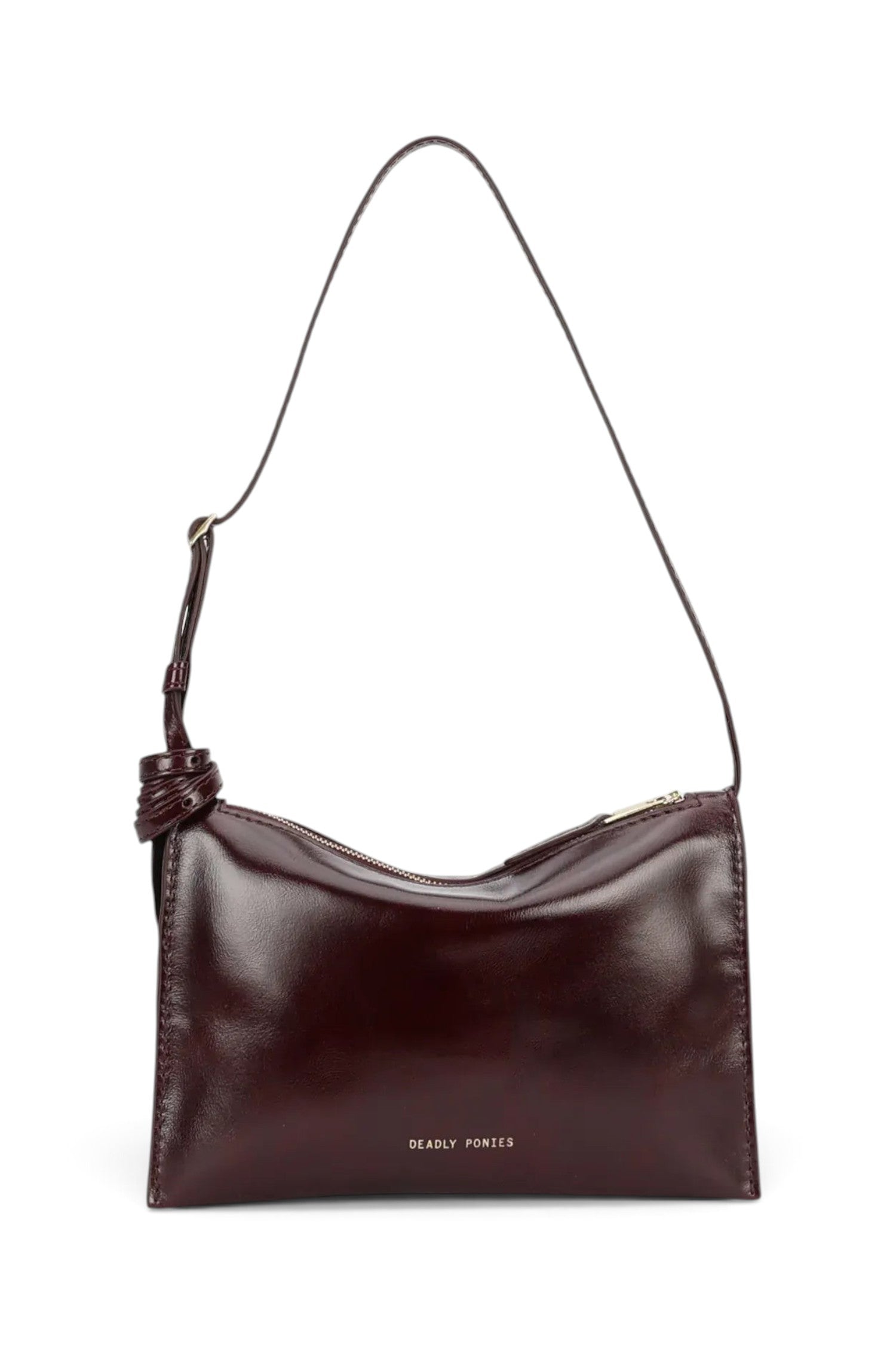 ELSHAM BOUTIQUE Minimese crossbody bag in dark cherry glossy calf nappa leather with gold hardware and adjustable strap