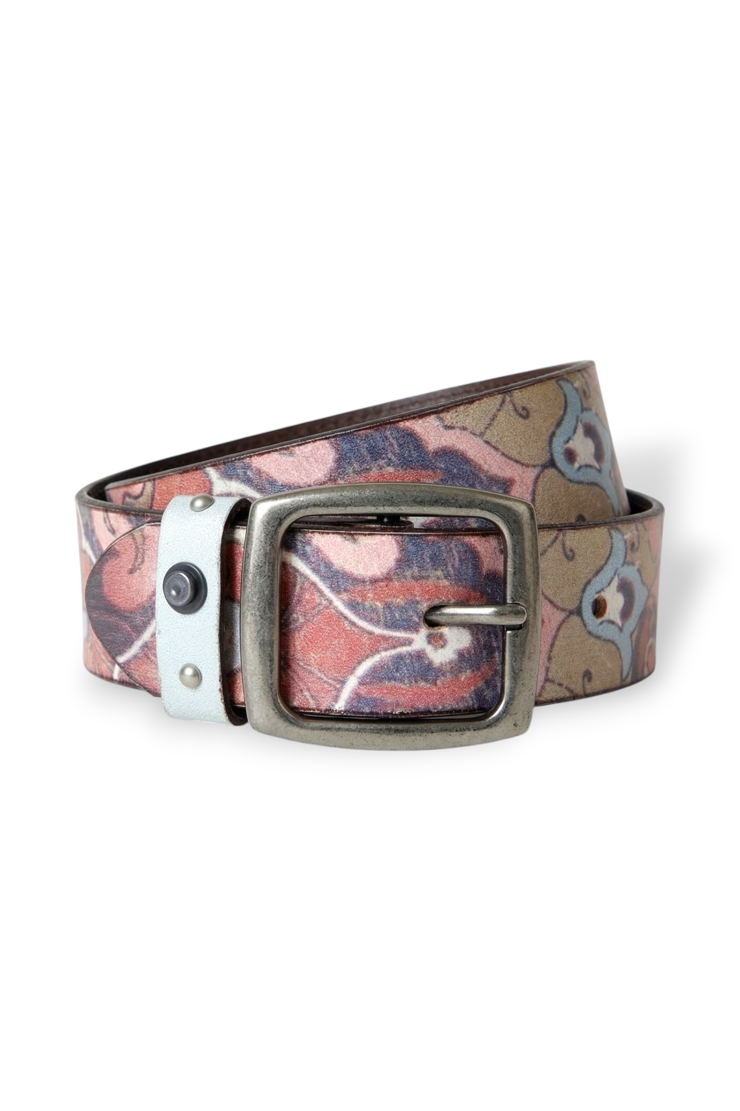 ELSHAM BOUTIQUE Floriana belt, 100% leather with a floral pattern and metallic buckle. Designed in Australia.