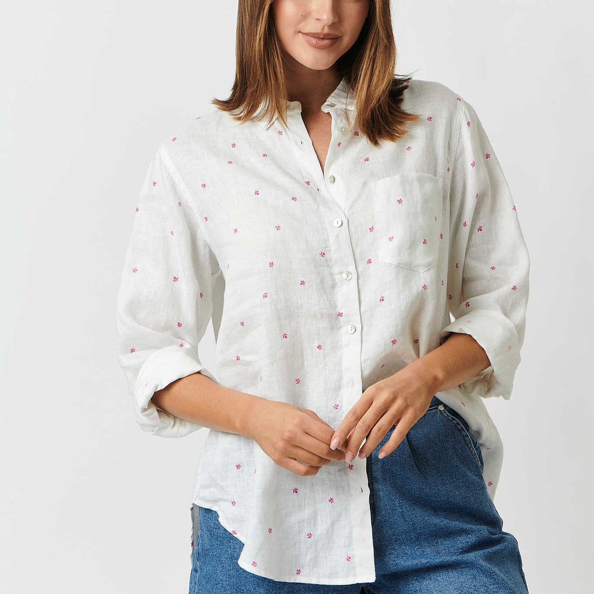 Linen Boyfriend Shirt in Rosier