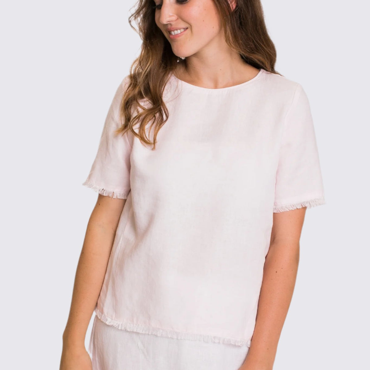 GA31 Raw Edge Linen Top in Peony
