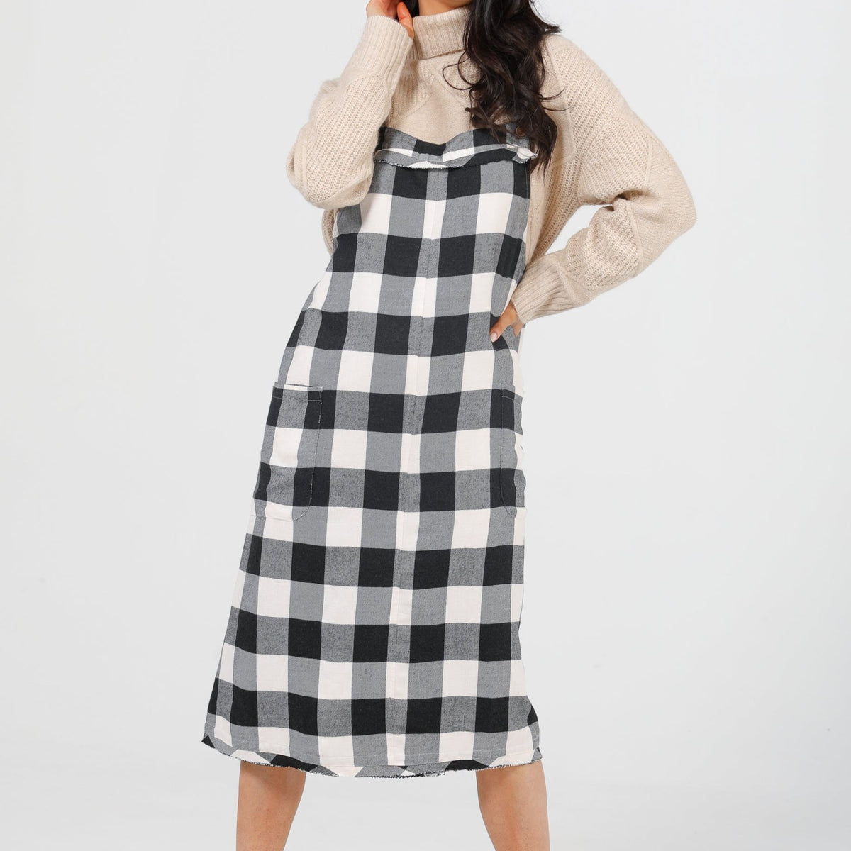 Lenny Pinafore in Black + White Check