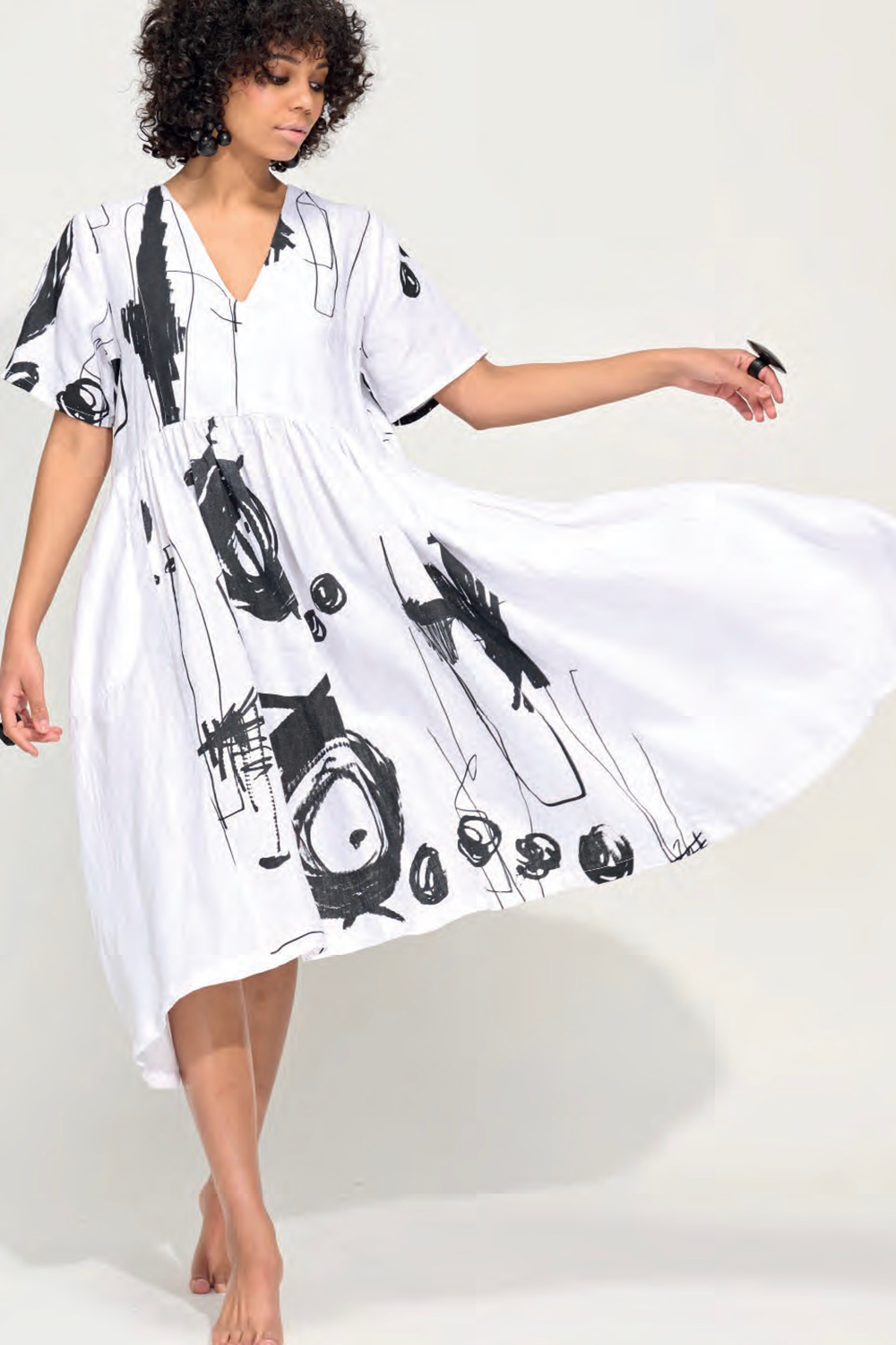 Dress in Black Fish Print