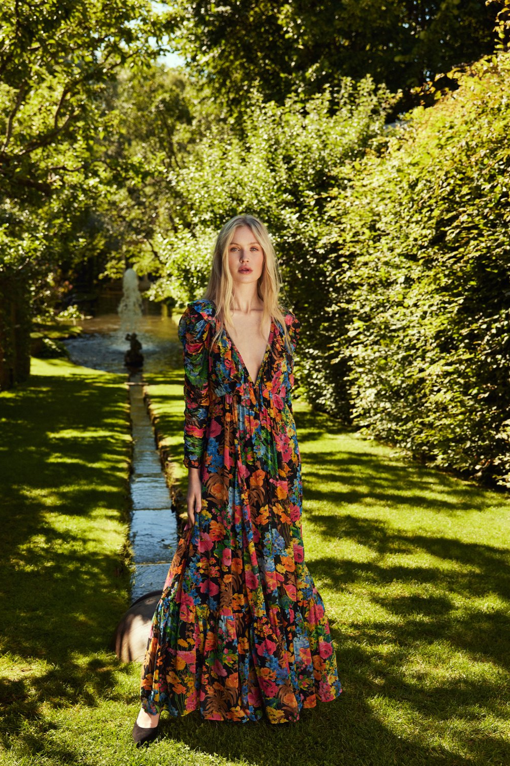Georgette Ruffle Dress in Night Blossom Georgette Ruffle Dress in Night Blossom