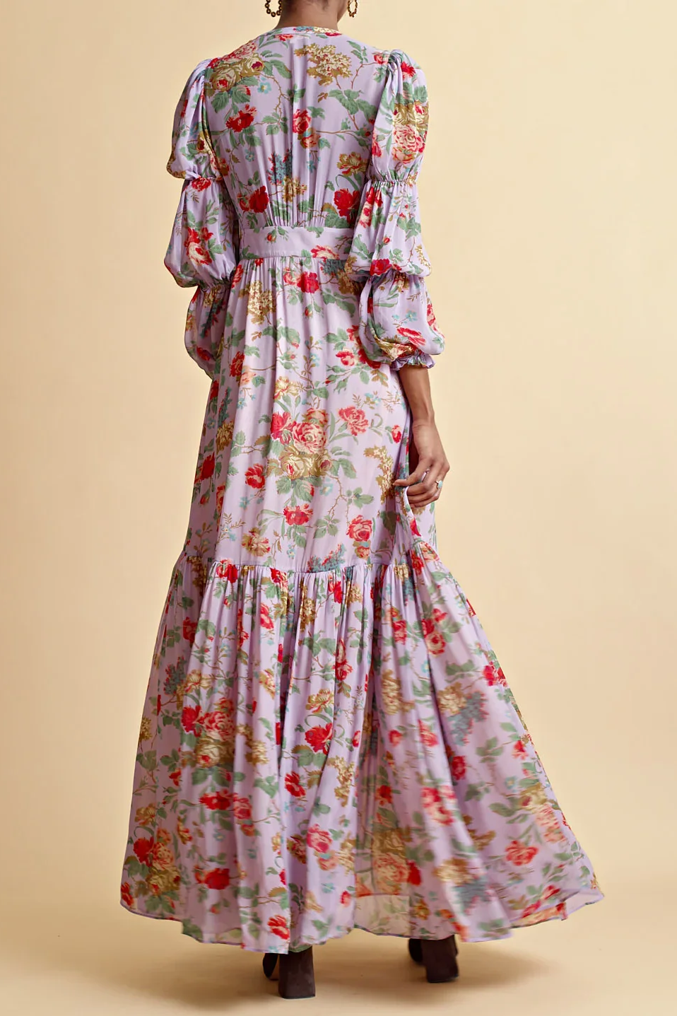 Georgette Maxi Dress in Purple Bouquet Georgette Maxi Dress in Purple Bouquet