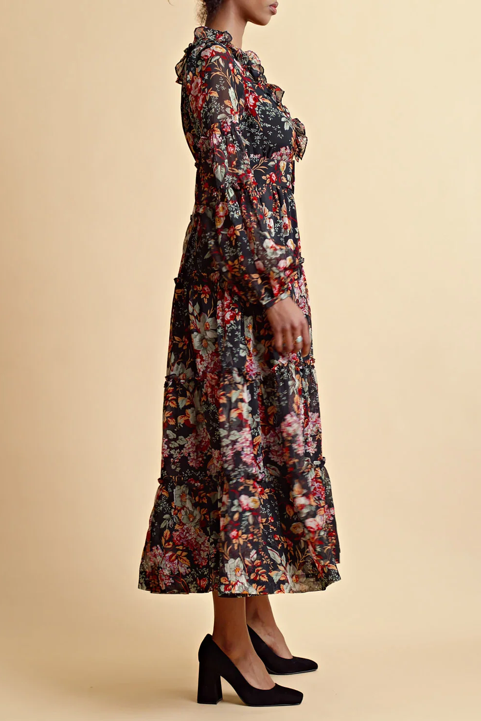 Organza Ruffle Dress in Black Blossom Organza Ruffle Dress in Black Blossom
