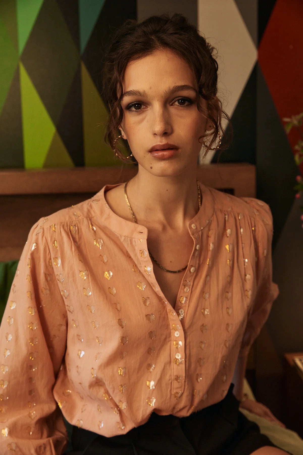 Ines Love Heart Blouse in Brick w Silver/Gold Hearts Ines Love Heart Blouse in Brick w Silver/Gold Hearts