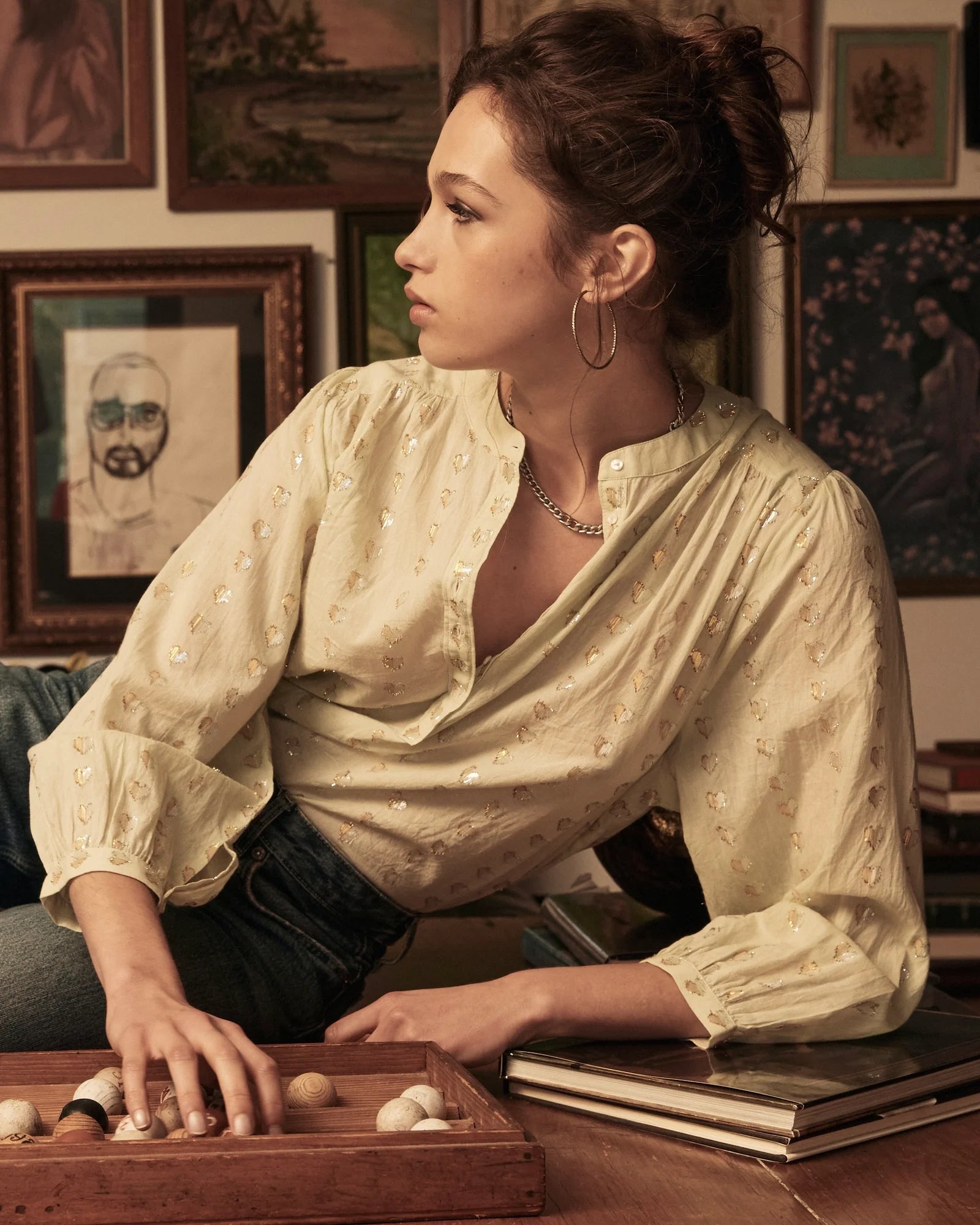 Ines Love Heart Blouse in Mint w Silver/Gold Hearts Ines Love Heart Blouse in Mint w Silver/Gold Hearts