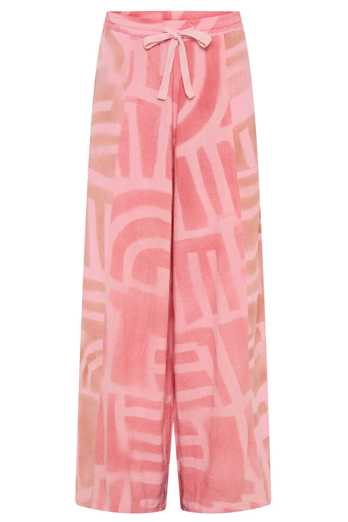 Moai Hand Painted Muslin Palazzo Pants | Pink Moai Hand Painted Muslin Palazzo Pants | Pink