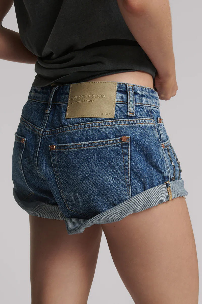 Bandits Low Waist Embellished Denim Shorts | Blue Thunder Bandits Low Waist Embellished Denim Shorts | Blue Thunder