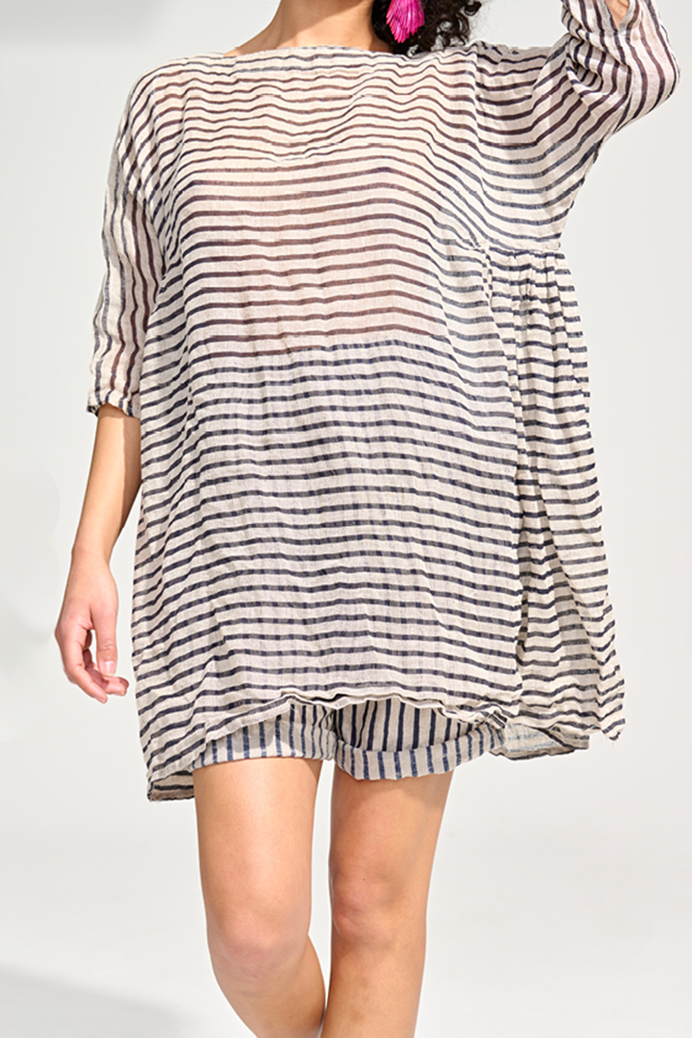 Shorts in Flax with Navy Mini Stripe Shorts in Flax with Navy Mini Stripe