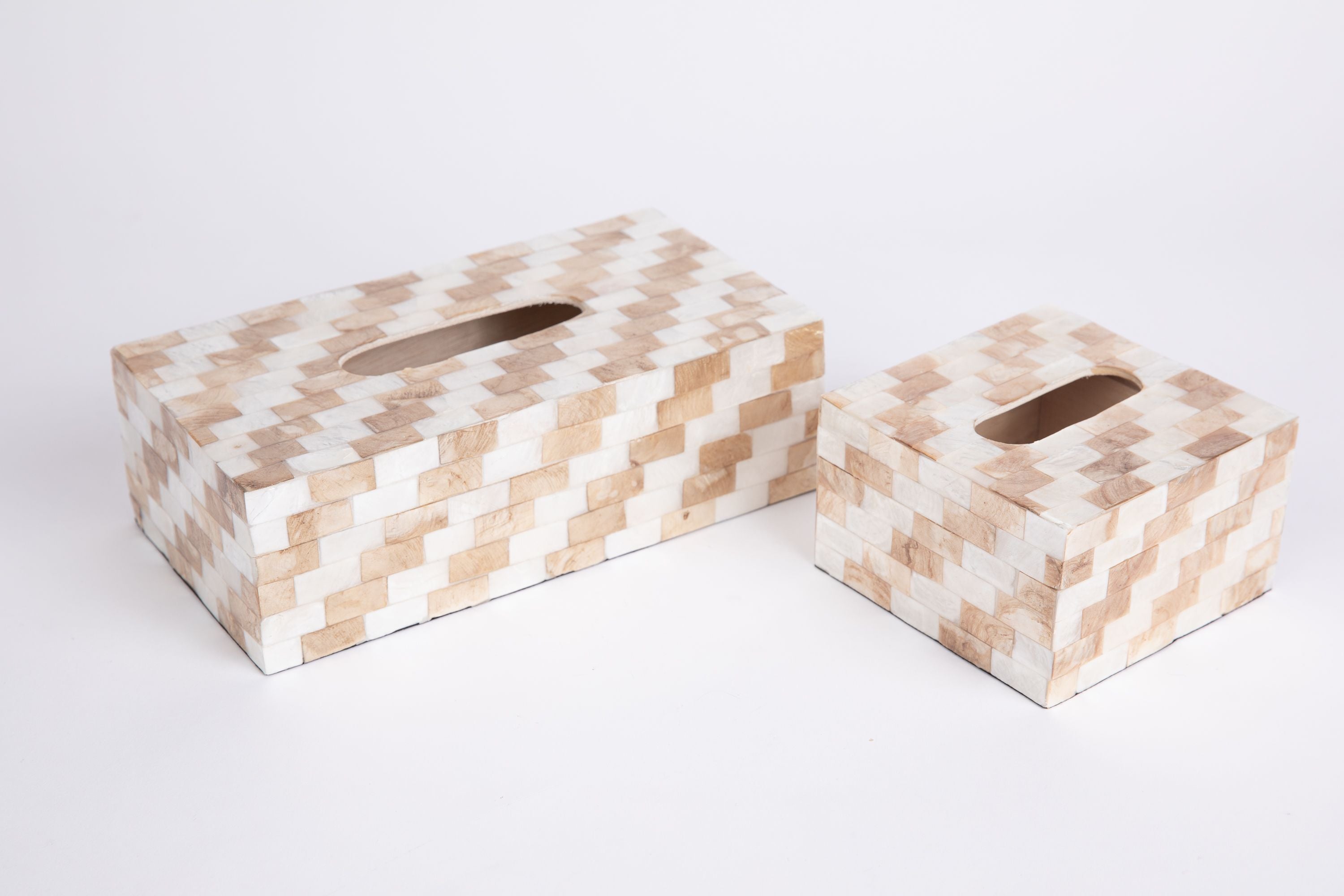 Small Tissue Box Holder in Gold & White Check Small Tissue Box Holder in Gold & White Check