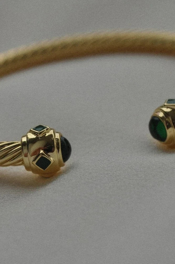 Adeline Bangle with Green Cabochons Adeline Bangle with Green Cabochons