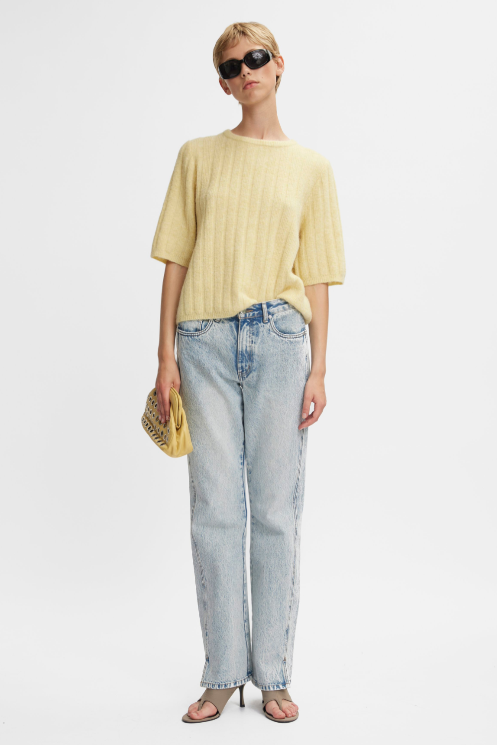 Alpha Short Sleeve Knit Tee in Flaxen Melange Alpha Short Sleeve Knit Tee in Flaxen Melange