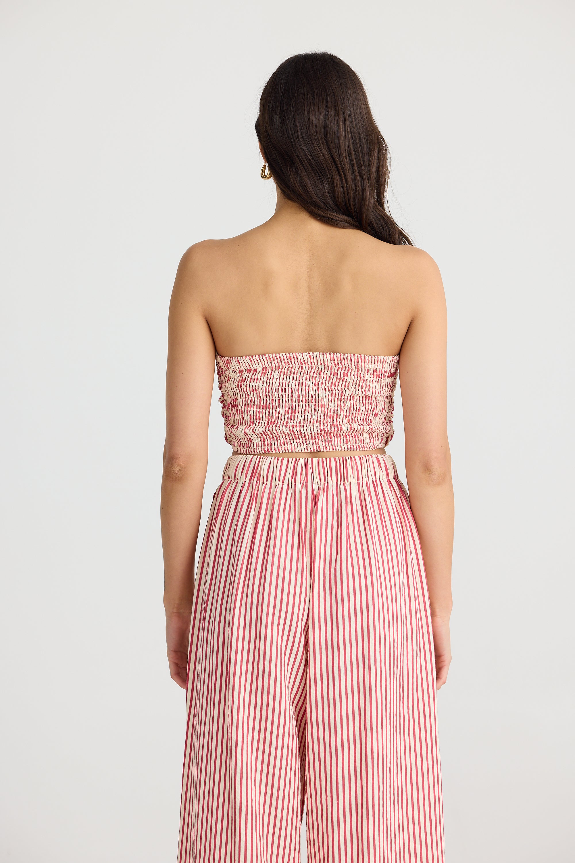 Avalon Strapless Top in White w Red Stripe Avalon Strapless Top in White w Red Stripe
