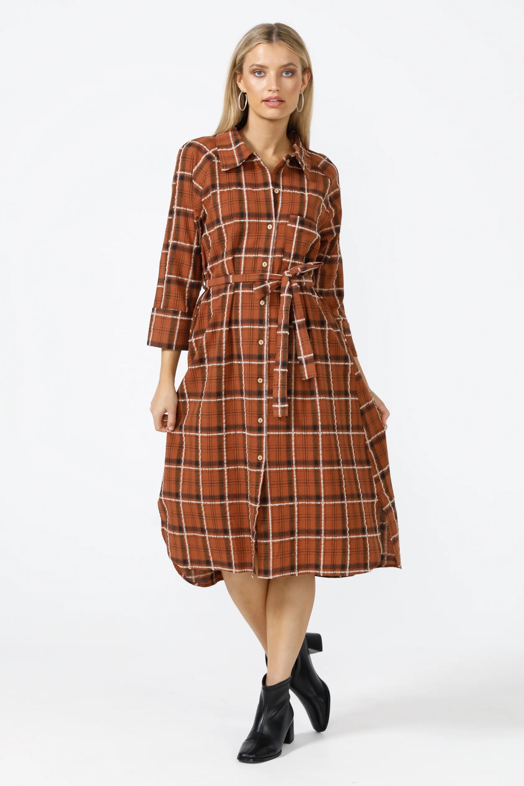 Ines Shirtdress in Brown Check Ines Shirtdress in Brown Check