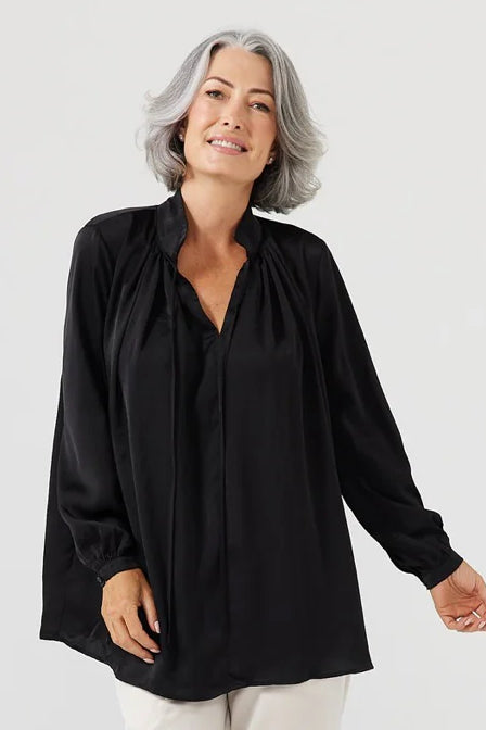 Montana Shirt in Black Satin Montana Shirt in Black Satin