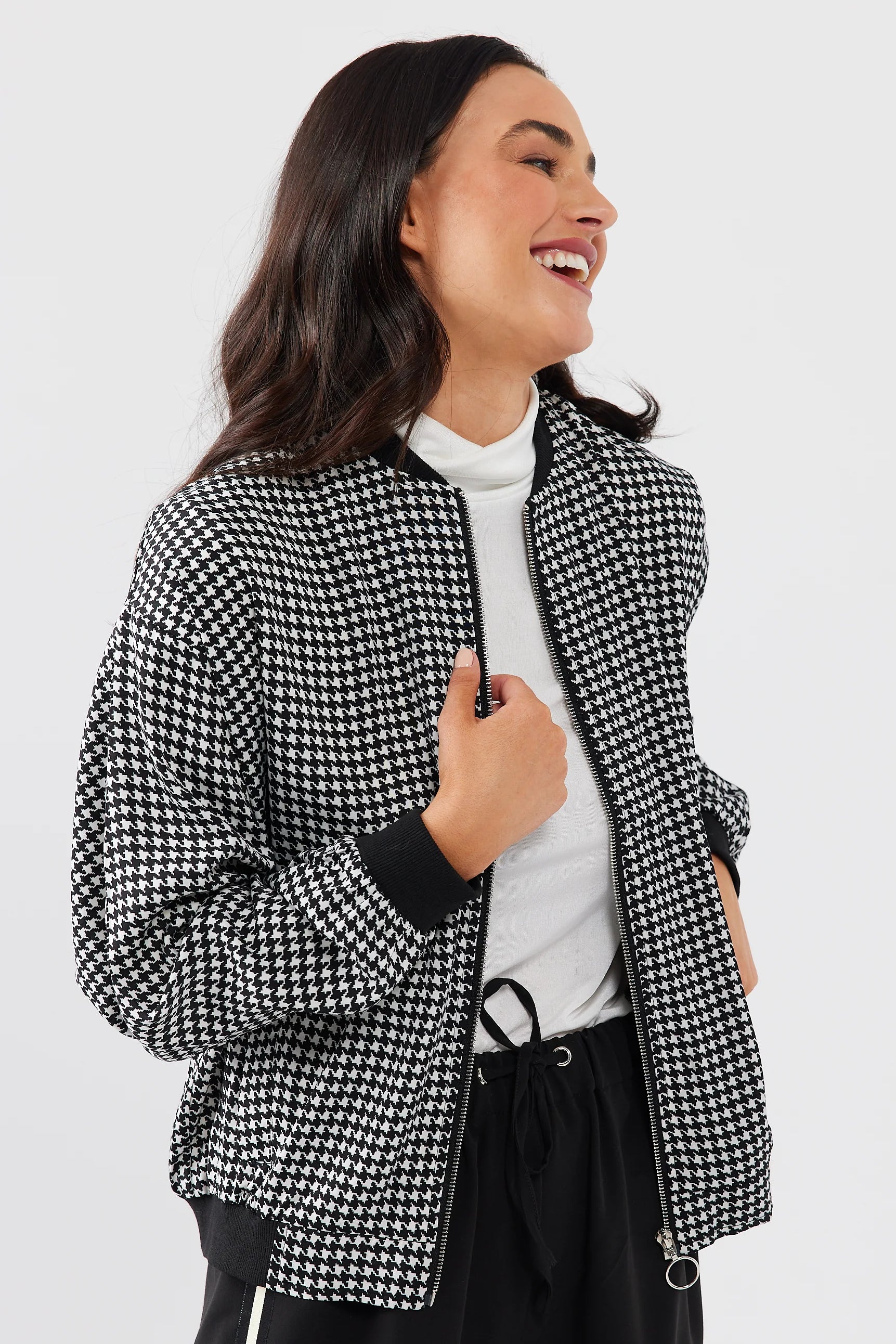 Houndstooth bomber jacket best sale