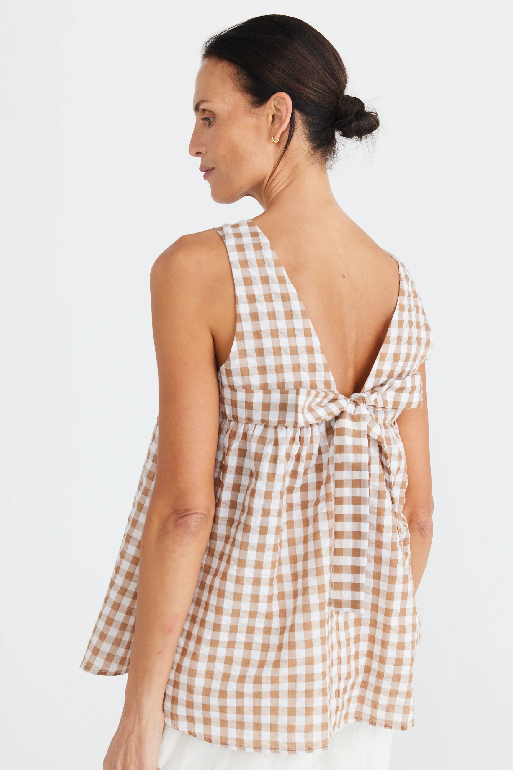 Café Au Lait Top in Toffee Gingham Café Au Lait Top in Toffee Gingham