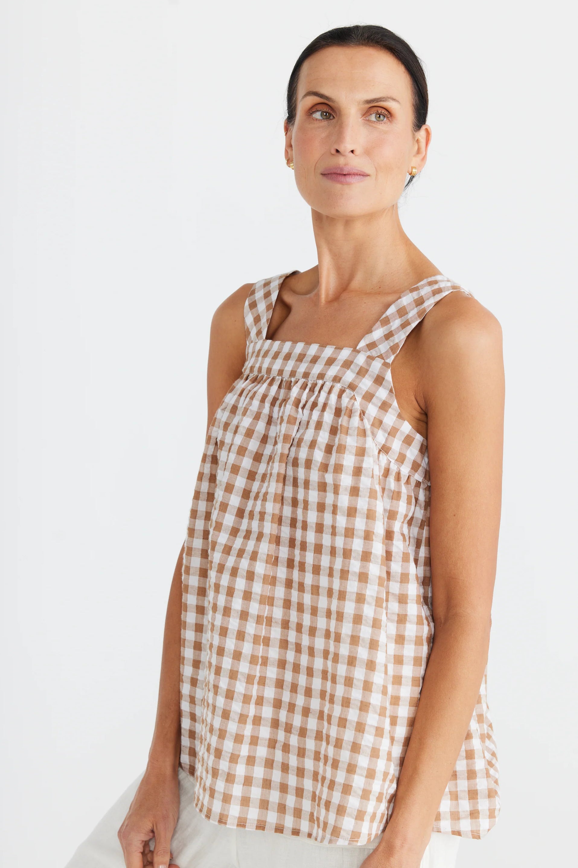 Café Au Lait Top in Toffee Gingham Café Au Lait Top in Toffee Gingham