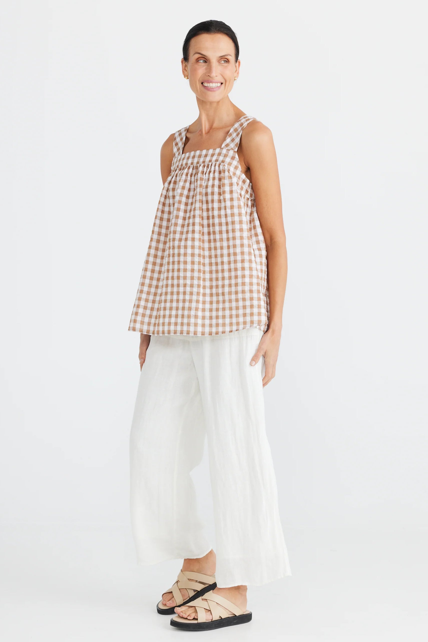 Café Au Lait Top in Toffee Gingham Café Au Lait Top in Toffee Gingham