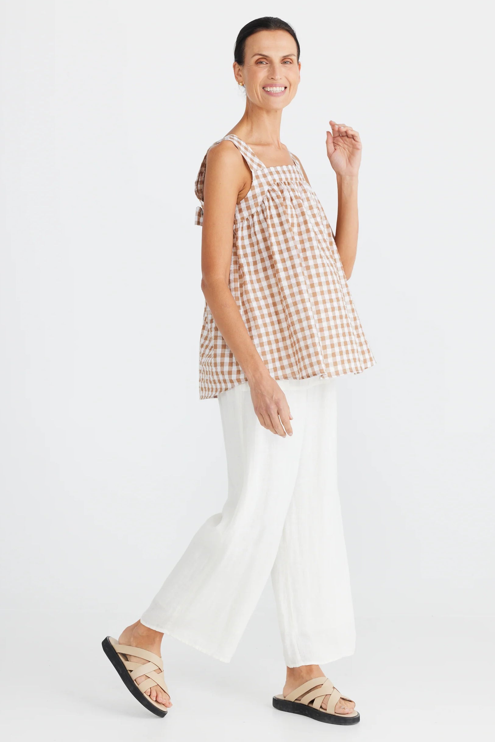 Café Au Lait Top in Toffee Gingham Café Au Lait Top in Toffee Gingham