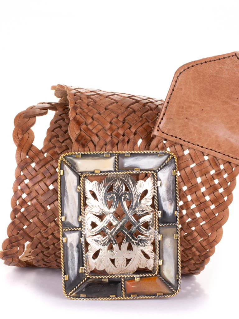Aziza Wide Belt Bone Filigree Buckle in Tan Aziza Wide Belt Bone Filigree Buckle in Tan