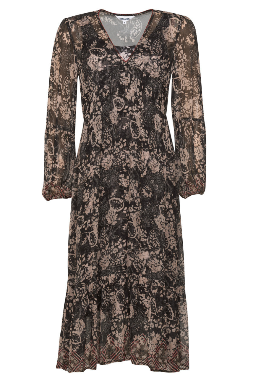 Braverey Midi Dress in Black Multi Braverey Midi Dress in Black Multi