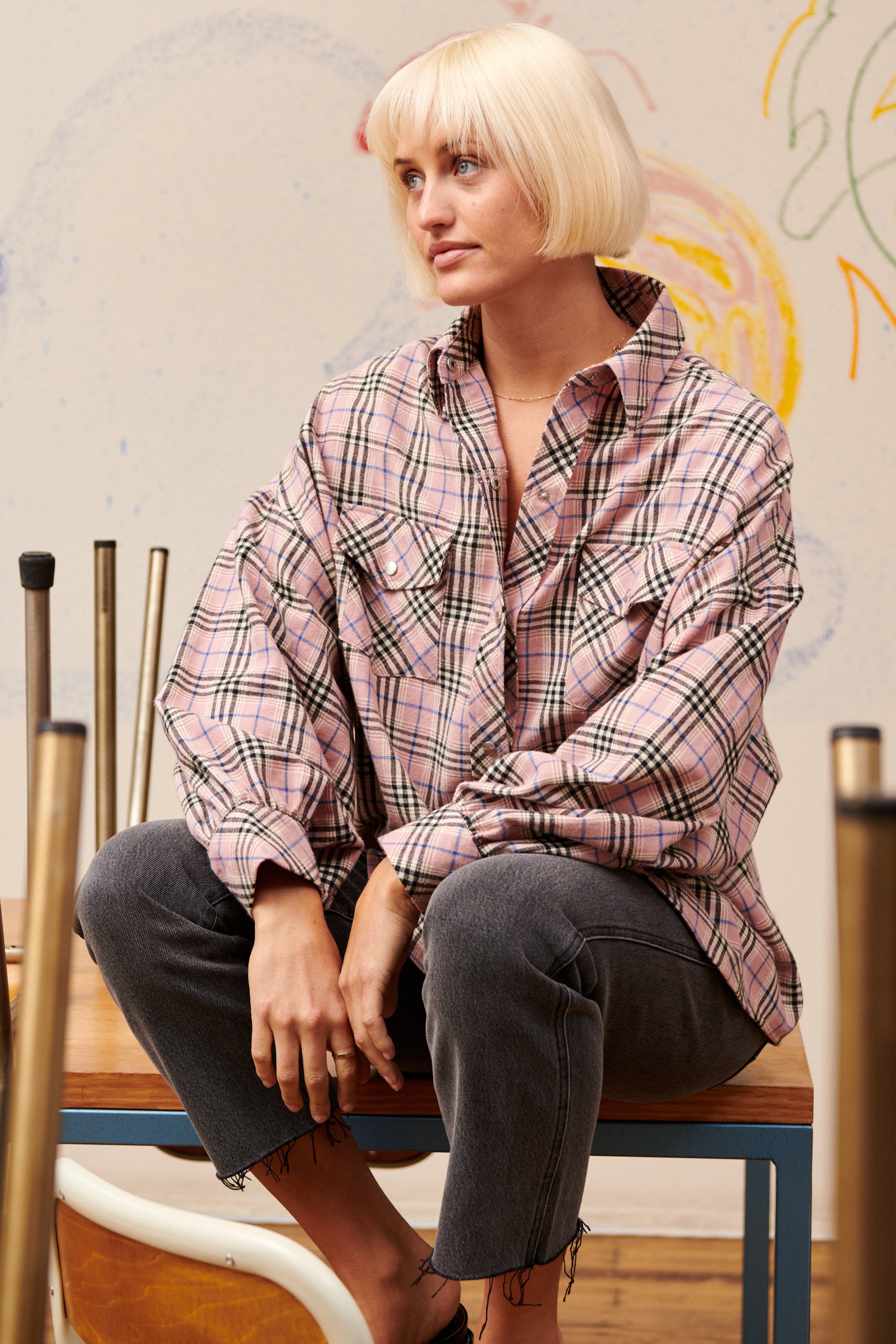Dickens Top in Pink Check Dickens Top in Pink Check