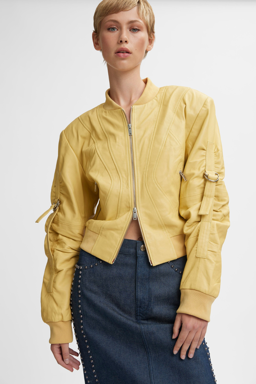 Elly Short Bomber in Dried Moss Elly Short Bomber in Dried Moss