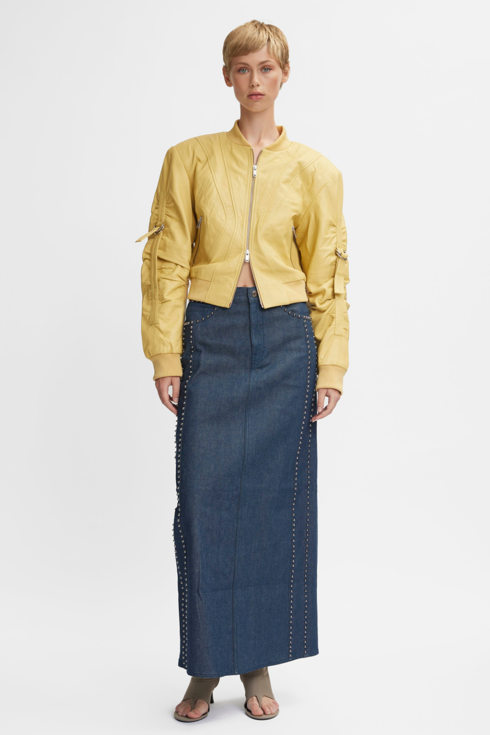 Elly Short Bomber in Dried Moss Elly Short Bomber in Dried Moss
