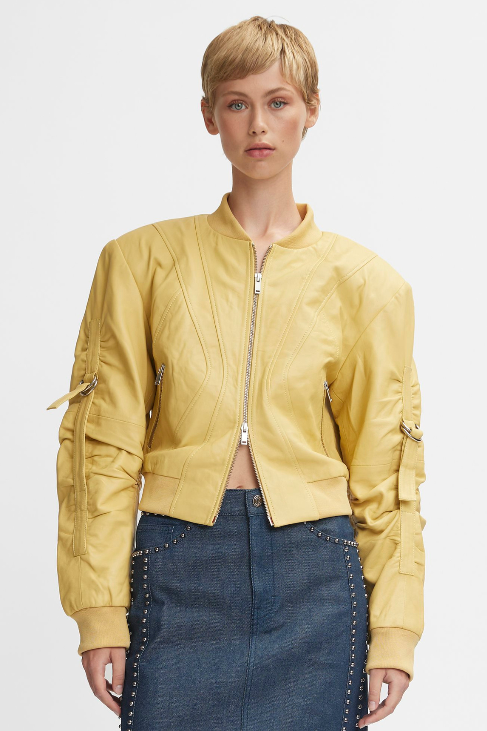 Elly Short Bomber in Dried Moss Elly Short Bomber in Dried Moss