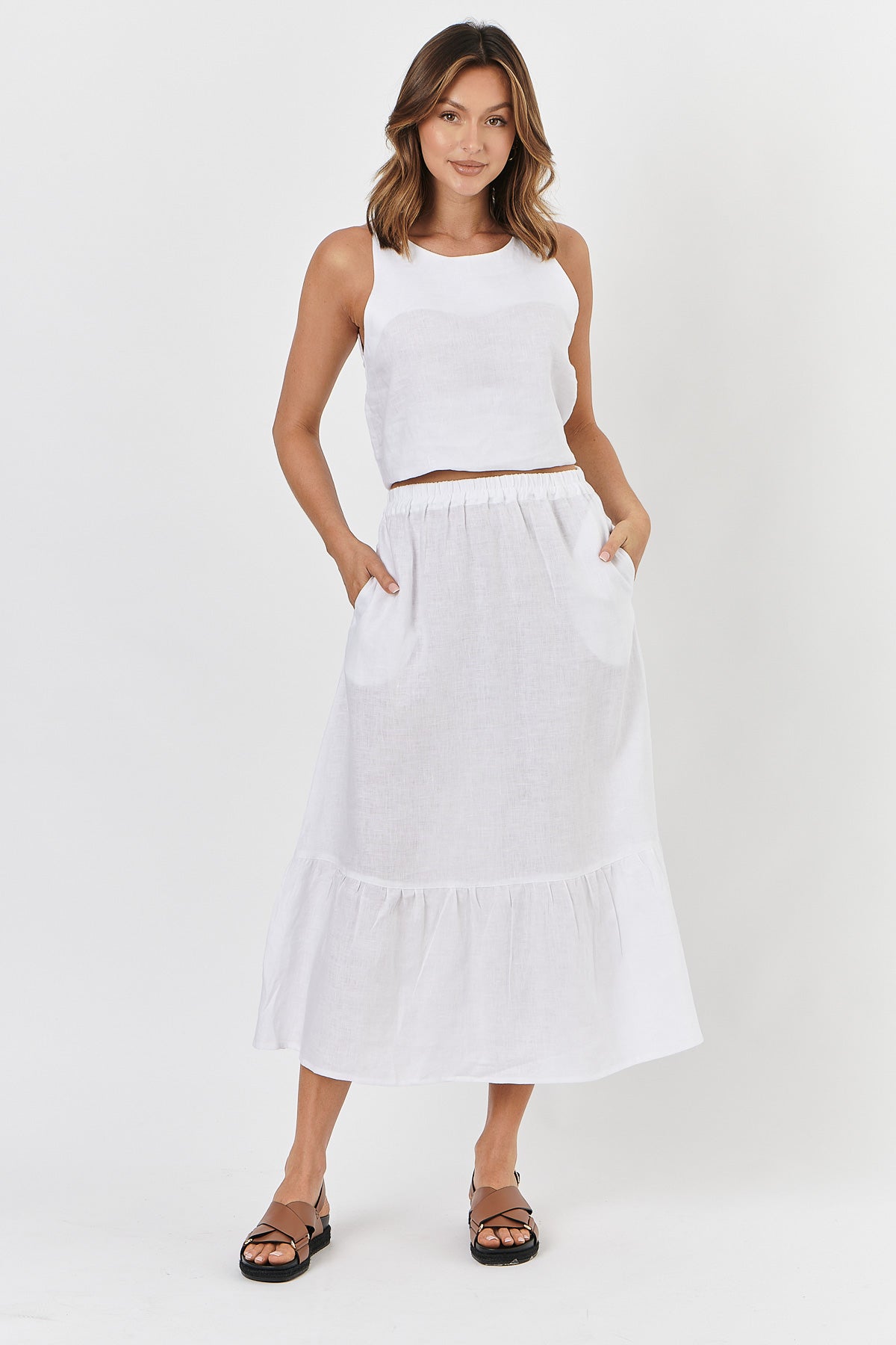 A white ruffle skirt best sale