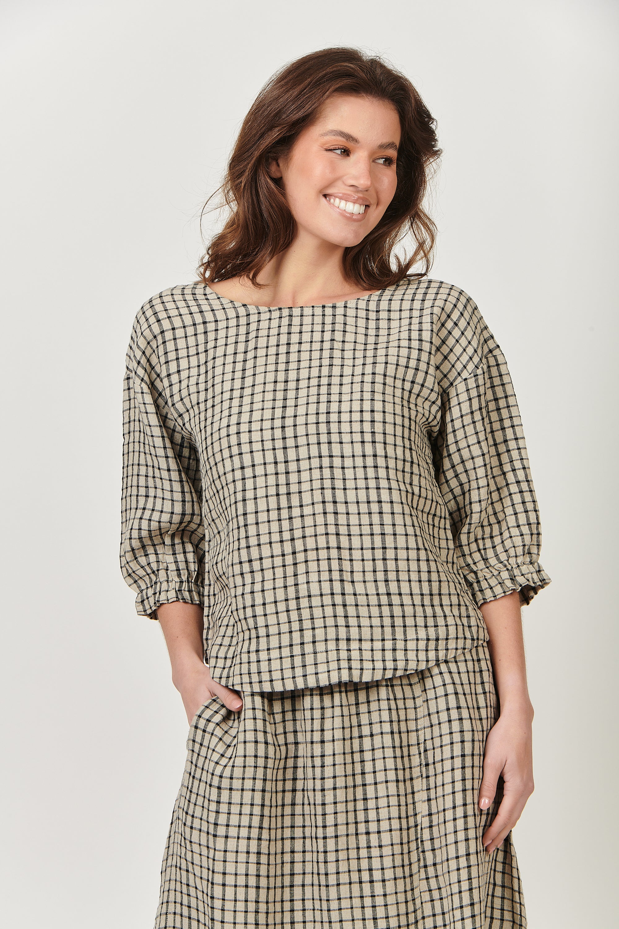 GA354 Button Hem Top in Sand GA354 Button Hem Top in Sand
