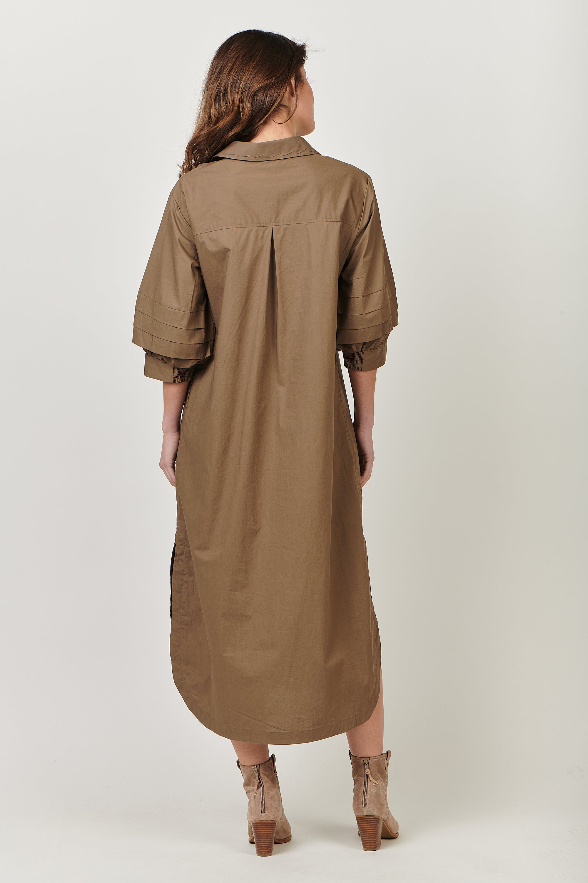 GA488 Shift Midi Dress in Khaki Poplin GA488 Shift Midi Dress in Khaki Poplin