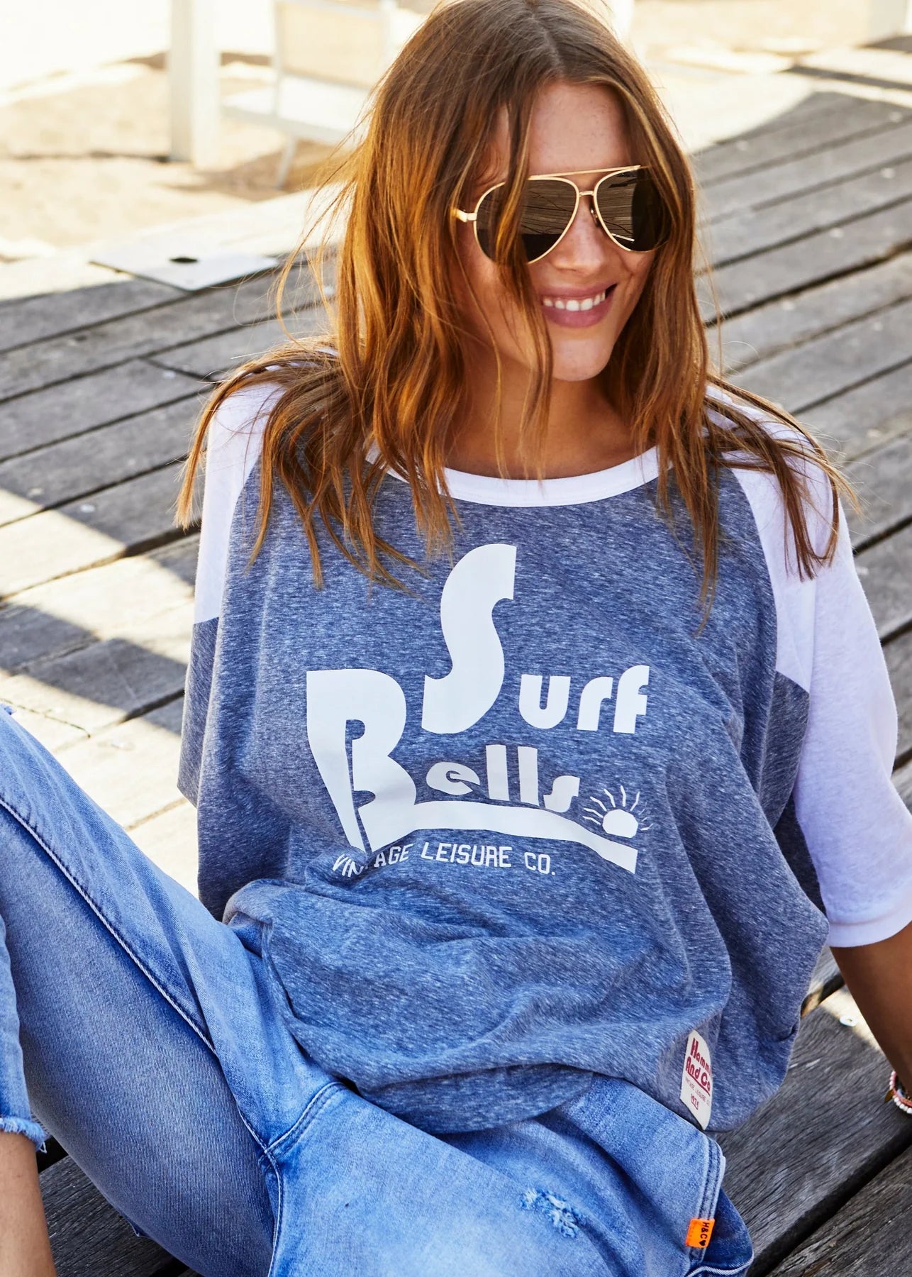 Retro Surf Bells Raglan Tee in Blue Retro Surf Bells Raglan Tee in Blue