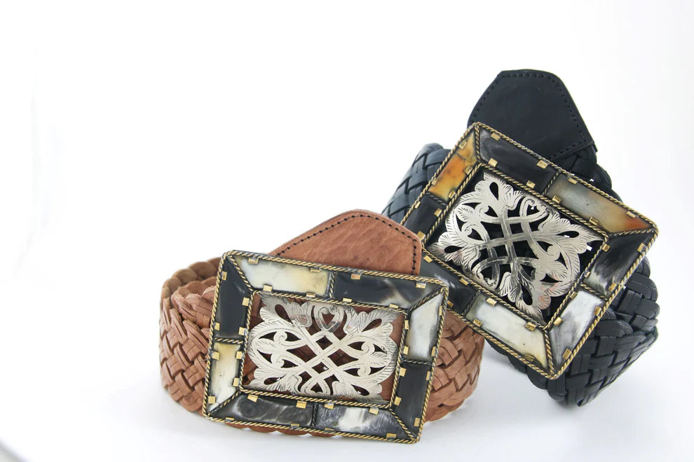 Aziza Wide Belt Bone Filigree Buckle in Tan Aziza Wide Belt Bone Filigree Buckle in Tan