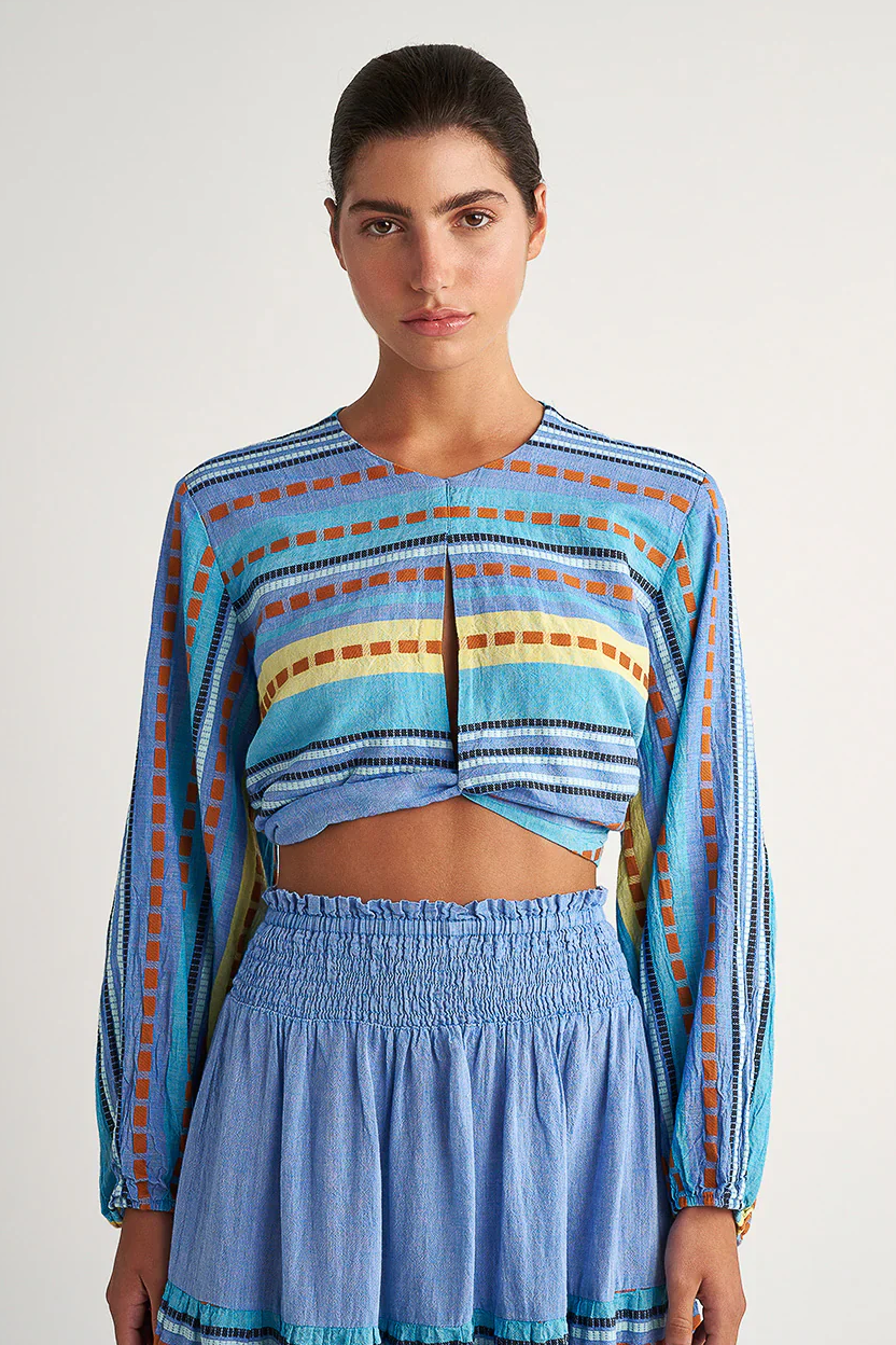 Zakar Cropped Tie Top in Alonissos Blue Zakar Cropped Tie Top in Alonissos Blue