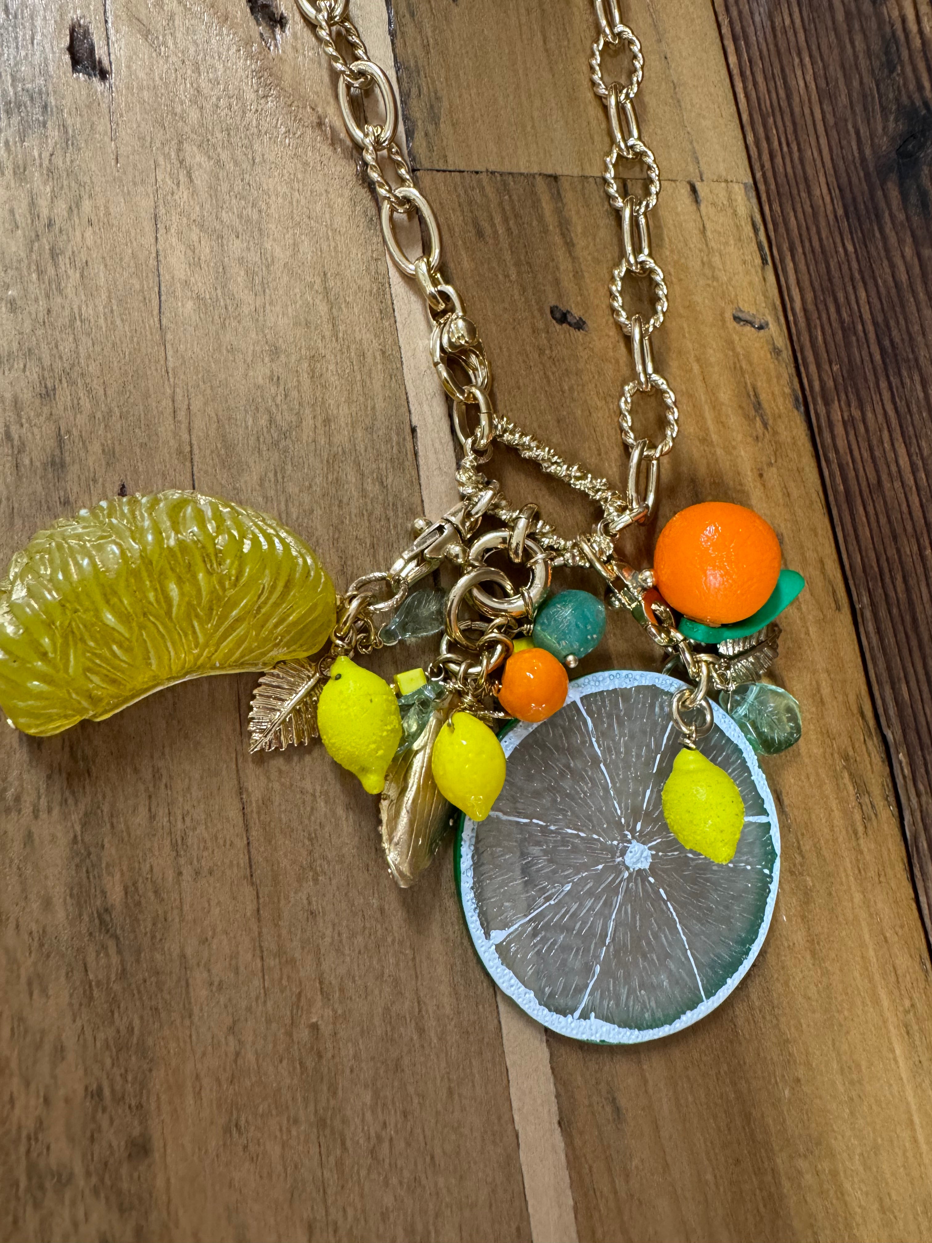 Constantine Gold Necklace with Charms in Lime/Yellow Constantine Gold Necklace with Charms in Lime/Yellow