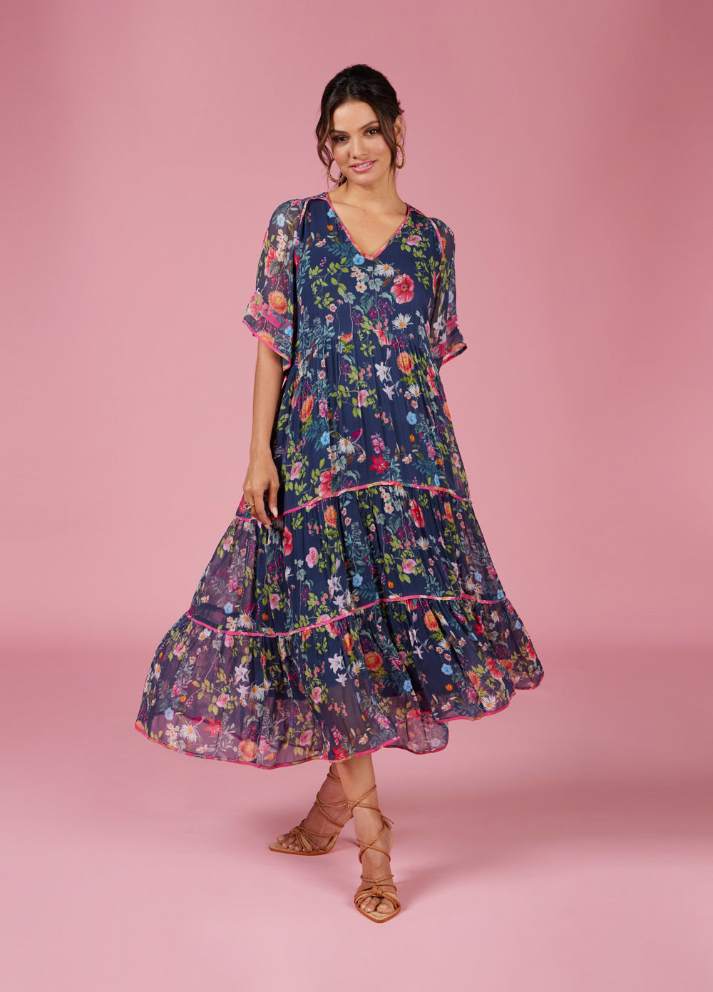Fleur Presses Midi Dress in Indigo Multi Fleur Presses Midi Dress in Indigo Multi
