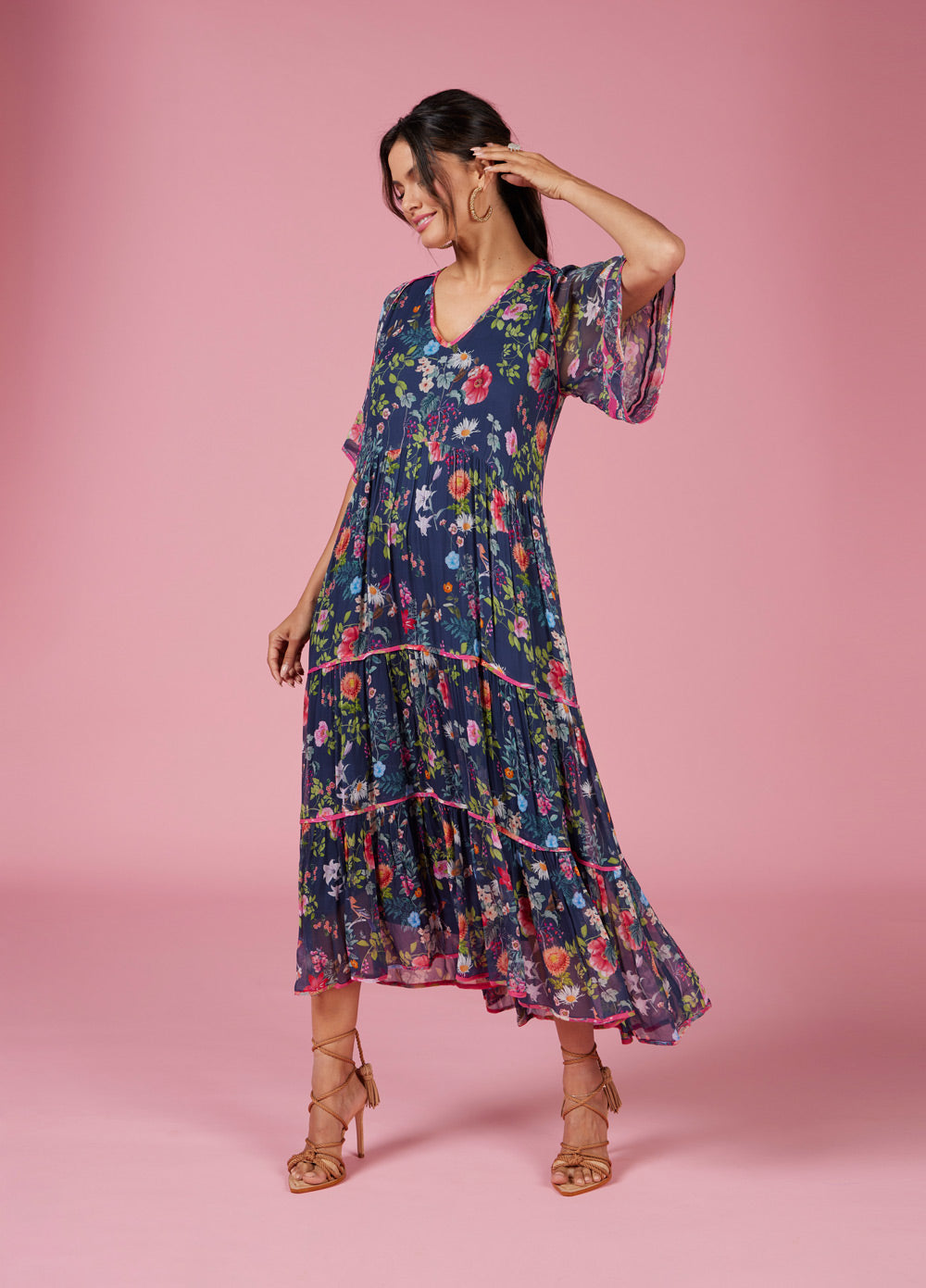 Fleur Presses Midi Dress in Indigo Multi Fleur Presses Midi Dress in Indigo Multi