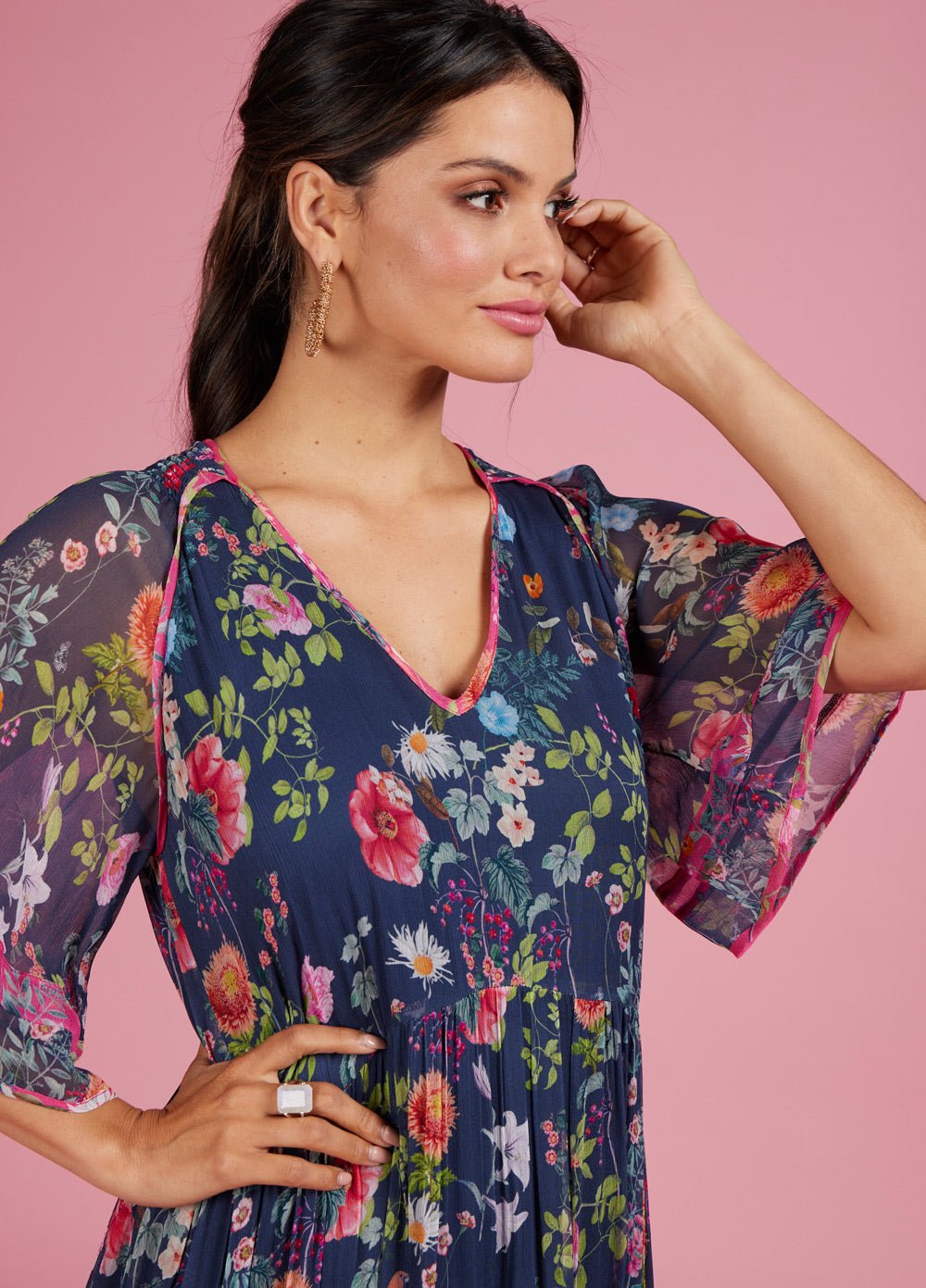 Fleur Presses Midi Dress in Indigo Multi Fleur Presses Midi Dress in Indigo Multi